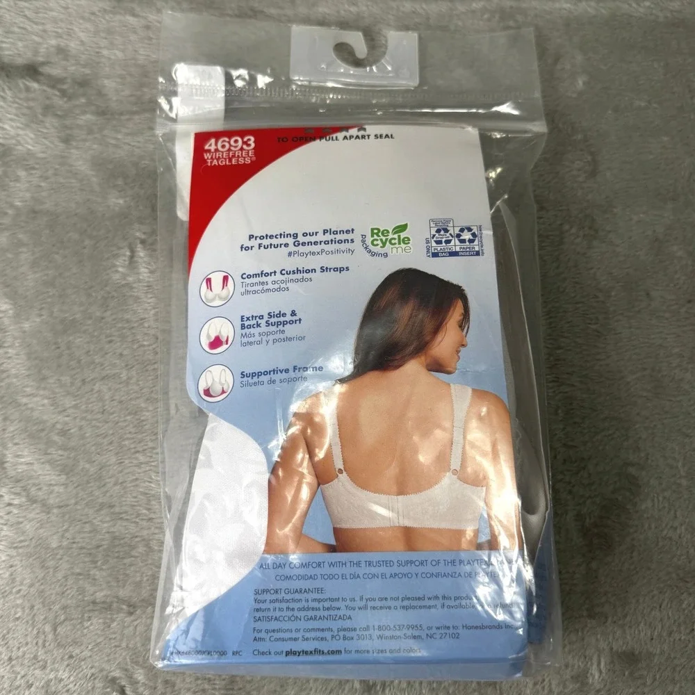 Playtex 18 Hour Ultimate Shoulder Comfort Wirefree Bra 4693 White 42D New